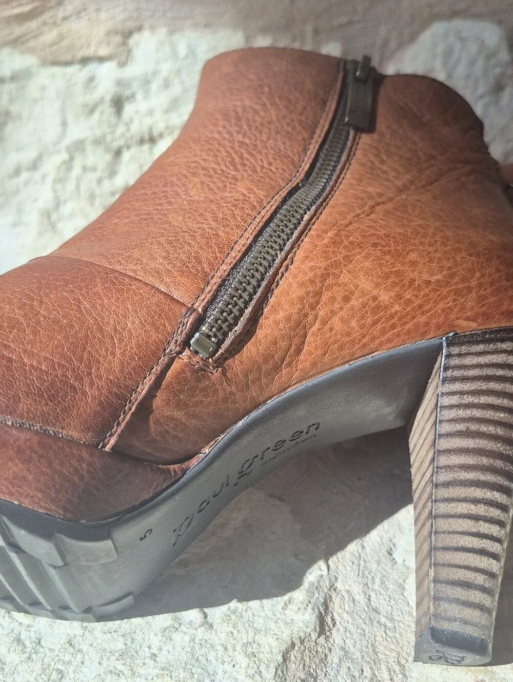 Paul Green Austria Luxe Line Leather Ankle Boots Cognac Brown Side Back Zip 7.5